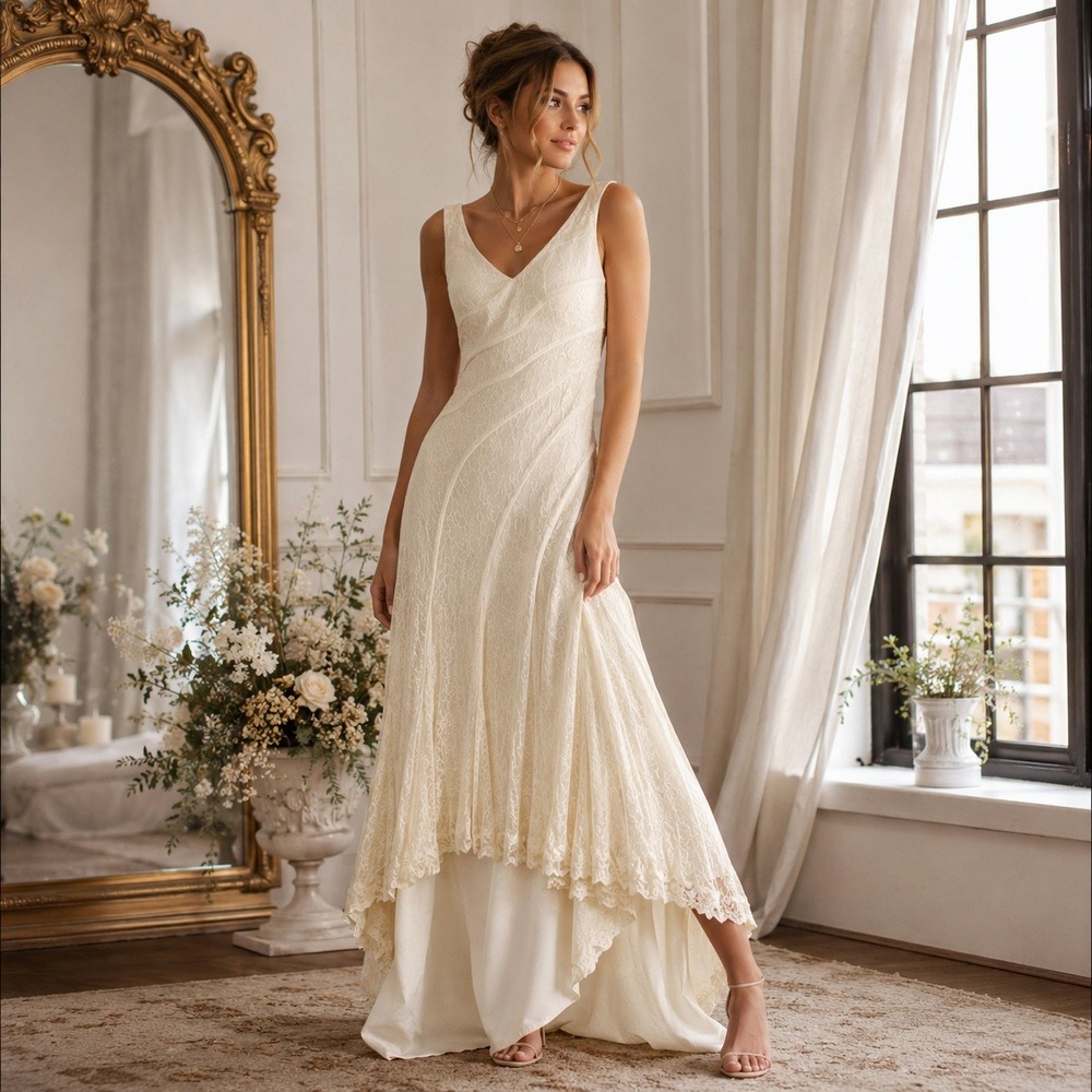 White by Vera Wang Ivory Lace V-Neck Mermaid Wedding Dress 18W